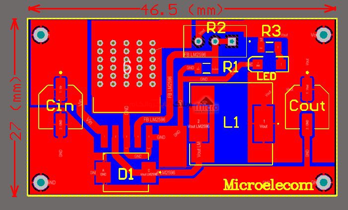 PCB مبدل کاهنده ولتاژ LM2596