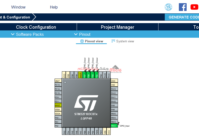 pin configuration STM32 CubeMX