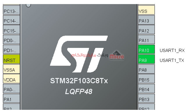 پایه های UART1 در STM32F103C8T6