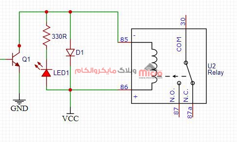 اتصال LED برای نمایش وضعیت رله