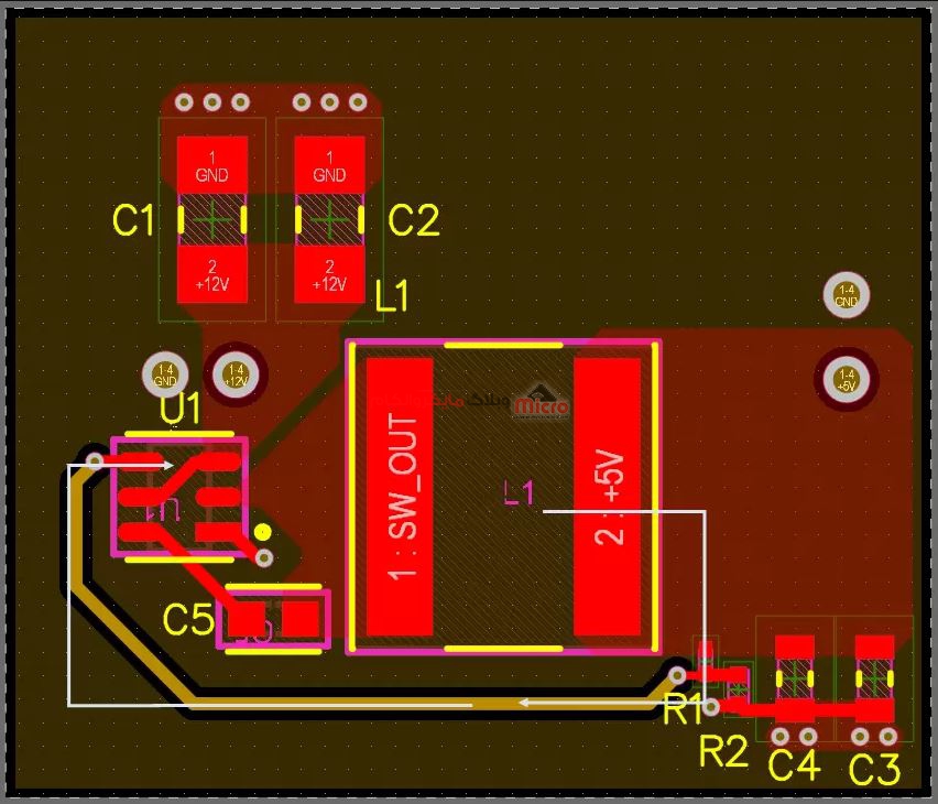 PCB نمونه برای مدار کاهنده ولتاژ سوئیچینگ
